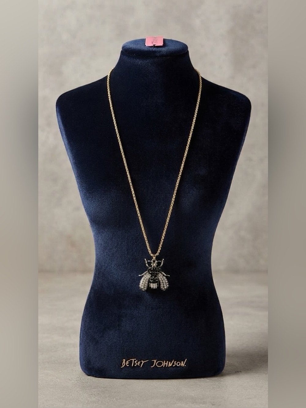 Betsey Johnson Gold-Tone Bee Pendant Necklace with Black and Clear Details